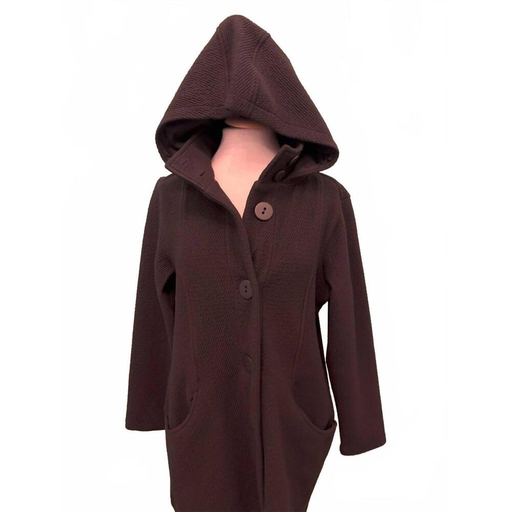 NEW DOLCEZZA women's long knit coat with hood in black